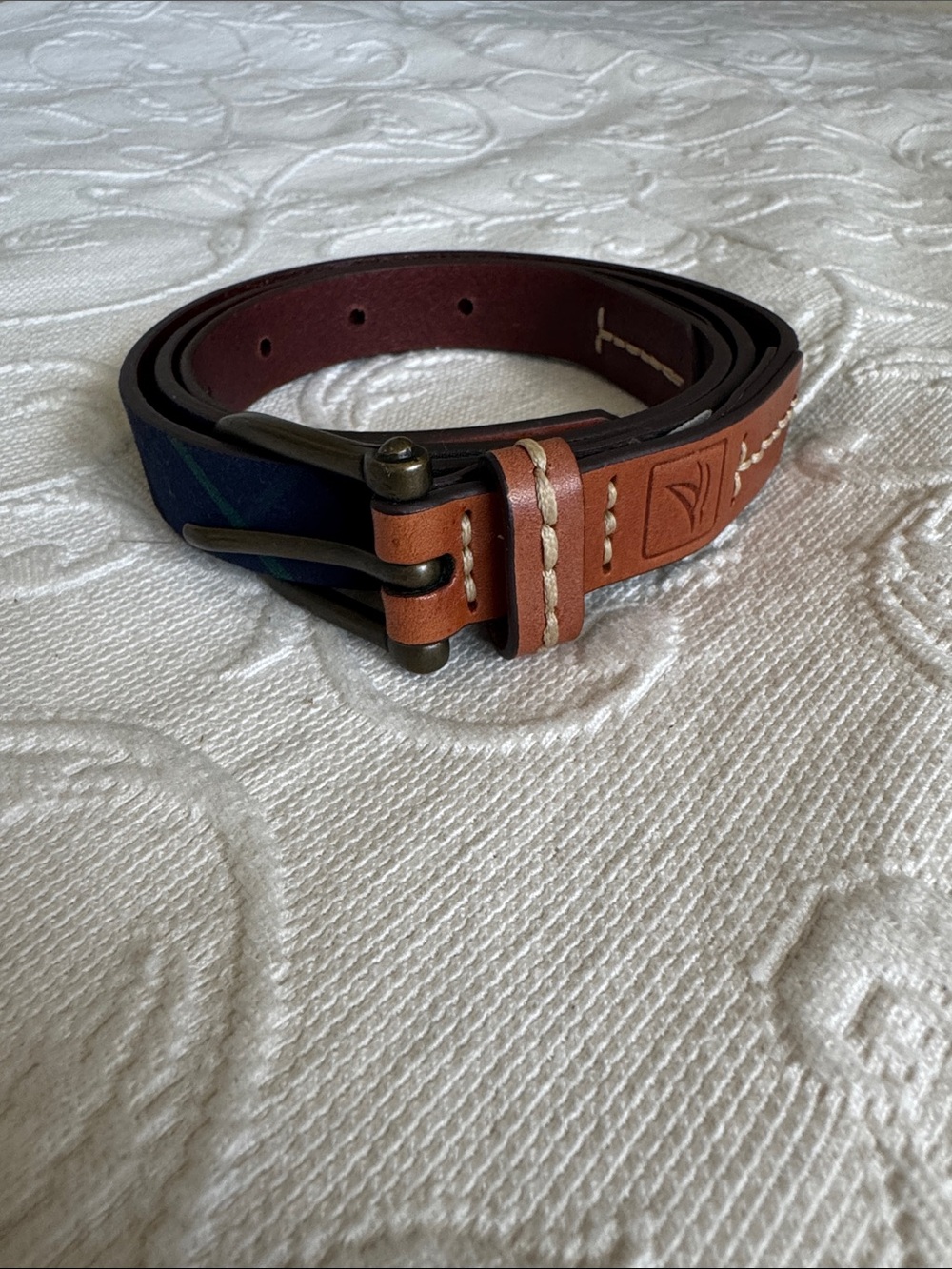 Leather and Canvas Belt in Brown and Navy